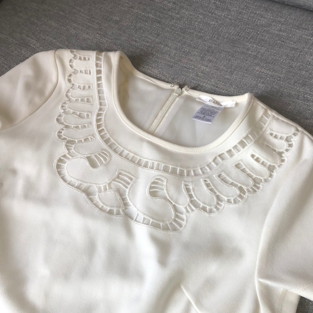 Fitted White Dress with Crochet-Type Details